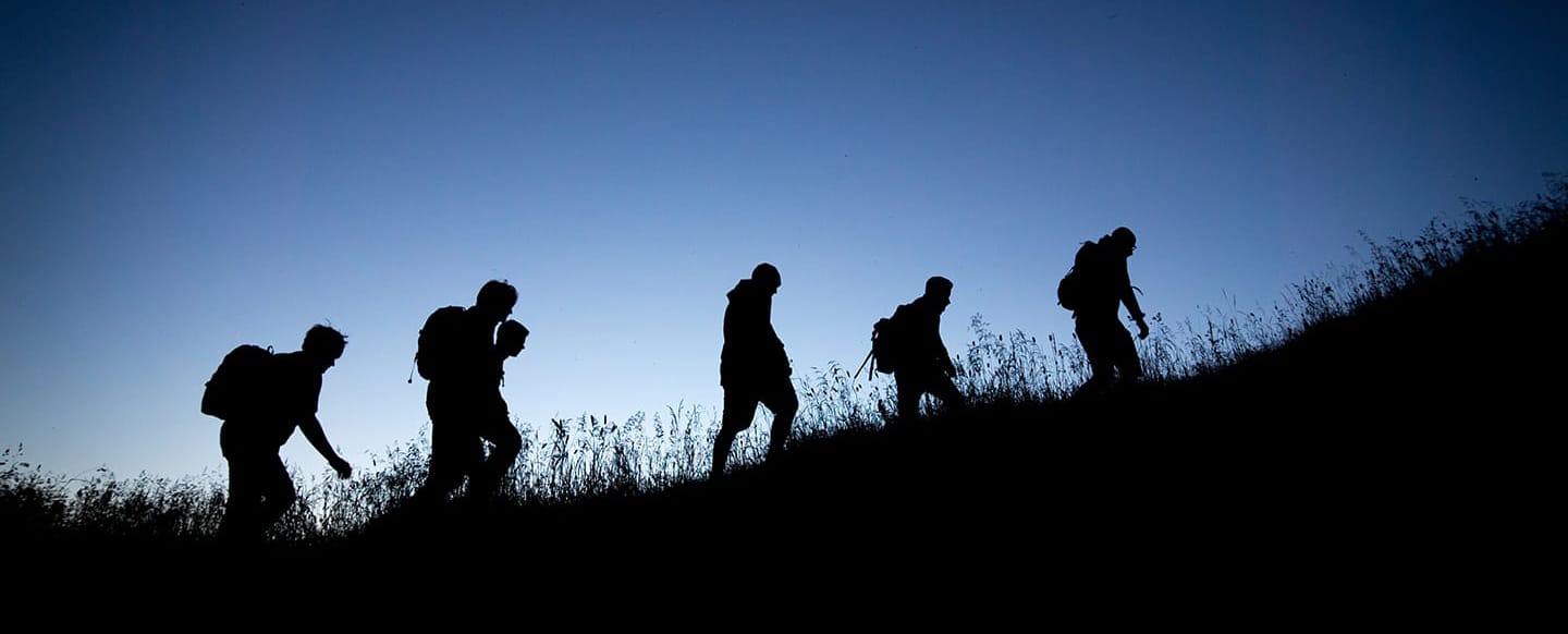 Hikers in twilight